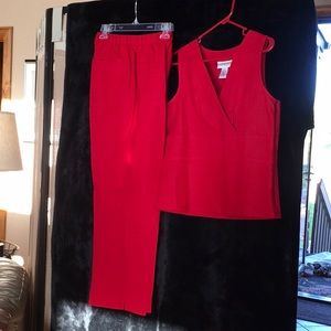 RealComfort by Chadwicks. 2-pc Red Linen Pant Suit